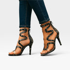 Women's Reptile-Embossed Spiral Ankle Wrap Heels