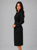 Women's Belted V-Neck Tailored Midi Dress