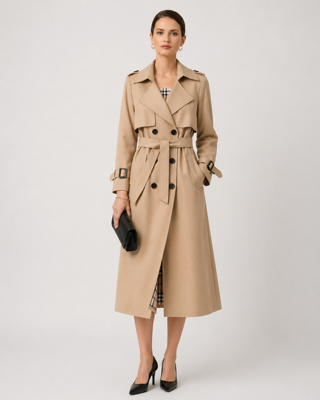 Women's Belted Trench Coat with Tailored Fit