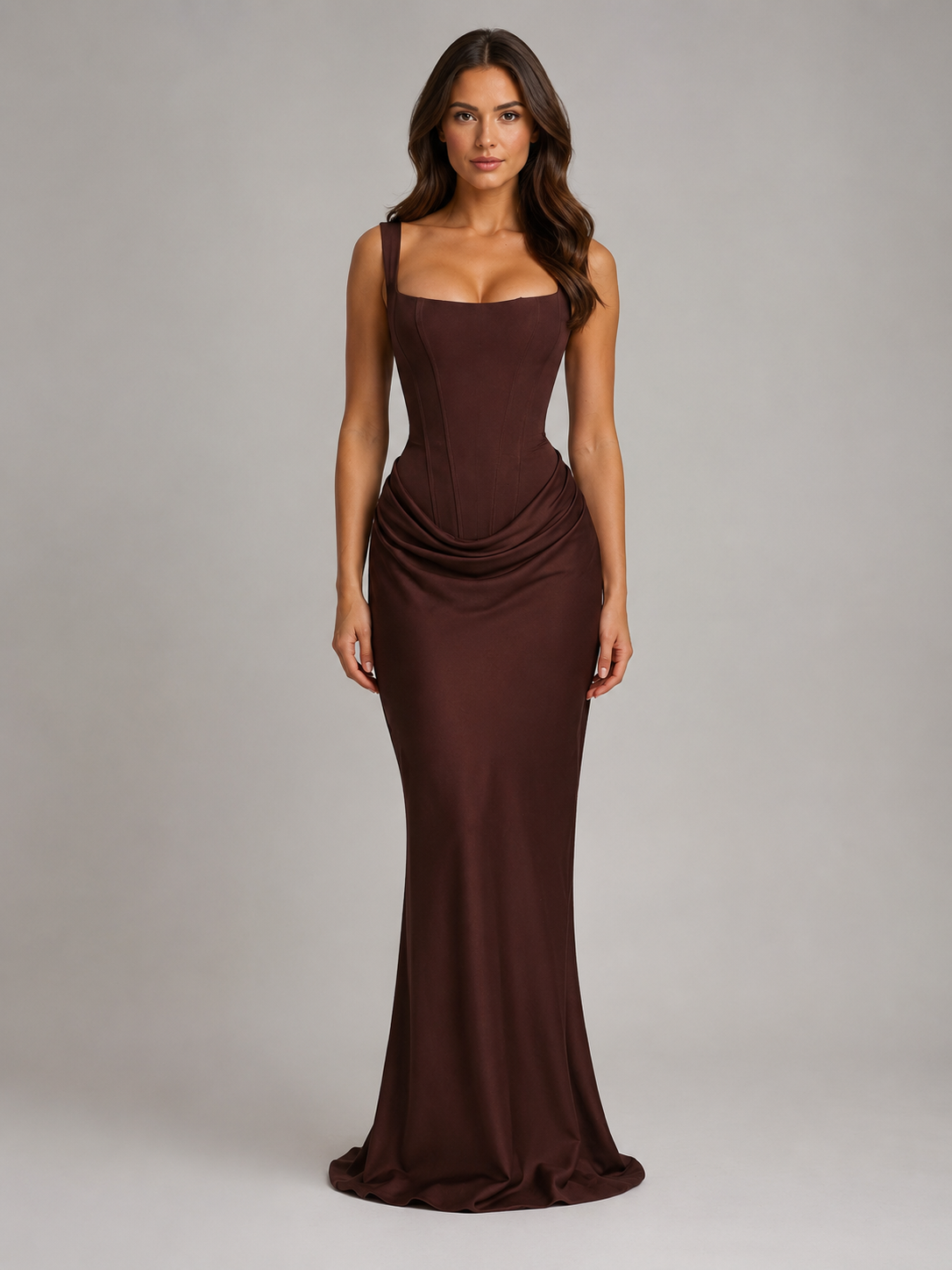 Women's Bodycon Corset Maxi Dress with Draped Waist