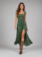 Women's Boho Floral Side Slit Maxi Dress