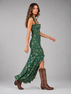 Women's Boho Floral Side Slit Maxi Dress