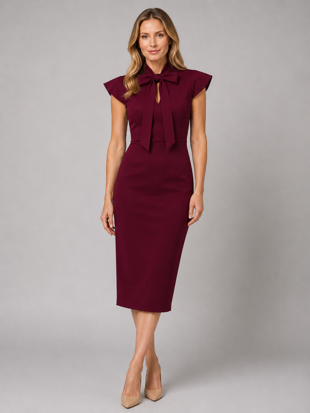 Women's Bow Tie Neck Midi Dress