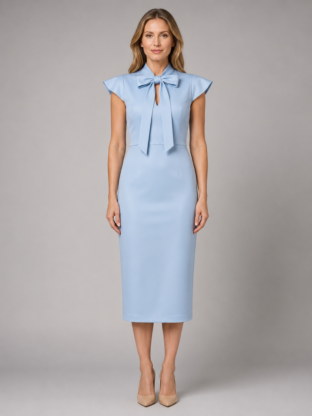 Women's Bow Tie Neck Midi Dress
