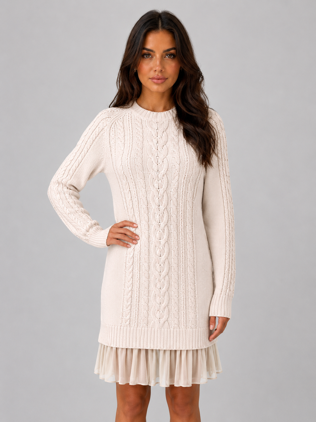 Women's Cable Knit Pleated Mini Dress