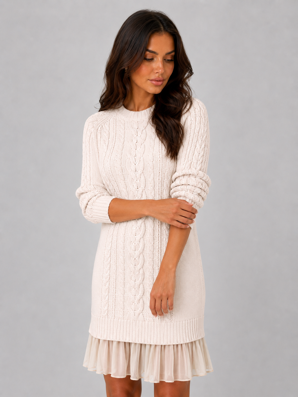 Women's Cable Knit Pleated Mini Dress