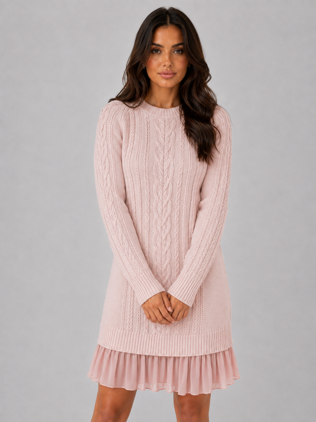Women's Cable Knit Pleated Mini Dress