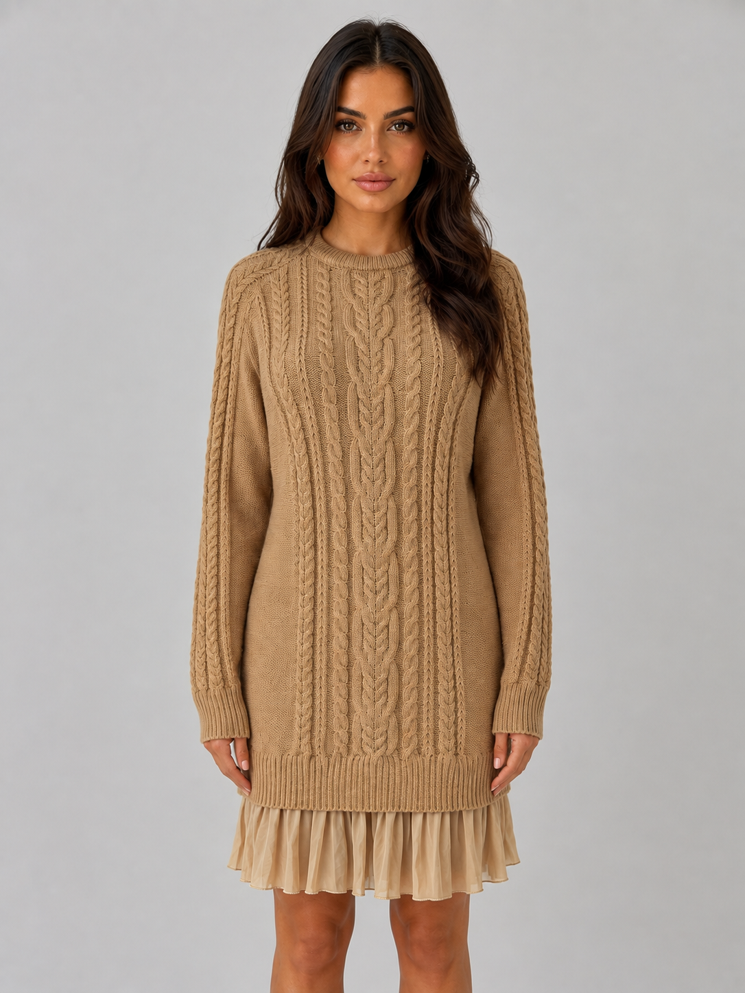 Women's Cable Knit Pleated Mini Dress