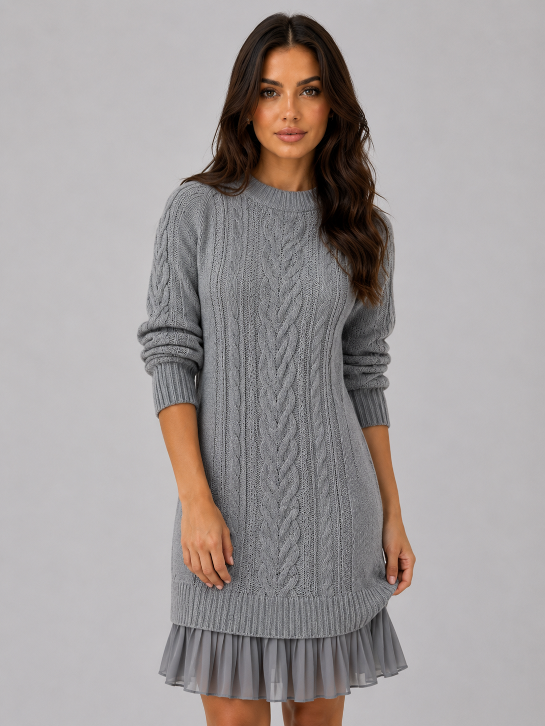 Women's Cable Knit Pleated Mini Dress