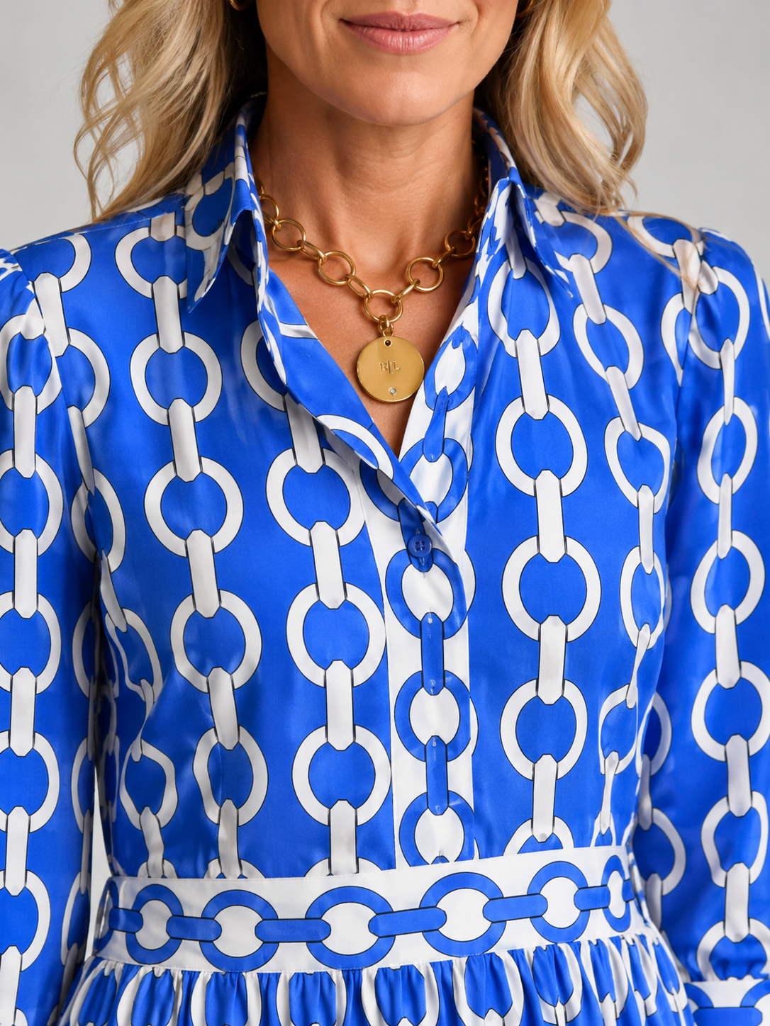 Women's Chain Print Midi Dress with Relaxed Fit
