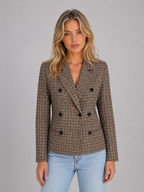 Women's Checked Double Breasted Tailored Blazer