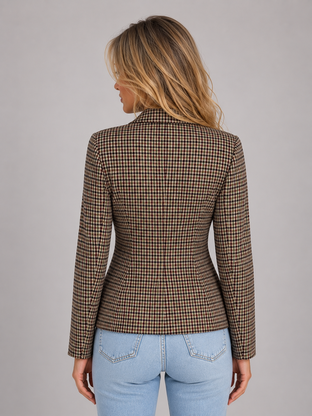 Women's Checked Double Breasted Tailored Blazer