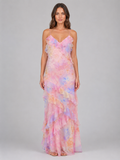 Women's Chiffon Floral Ruffle Maxi Dress