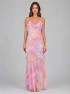 Women's Chiffon Floral Ruffle Maxi Dress