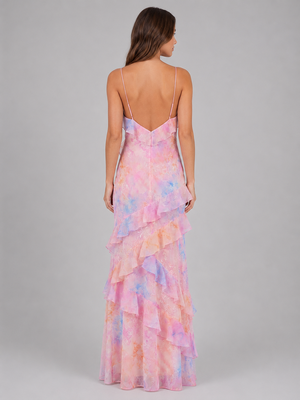 Women's Chiffon Floral Ruffle Maxi Dress