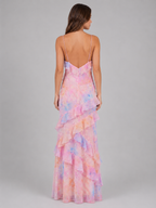 Women's Chiffon Floral Ruffle Maxi Dress