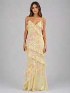 Women's Chiffon Floral Ruffle Maxi Dress