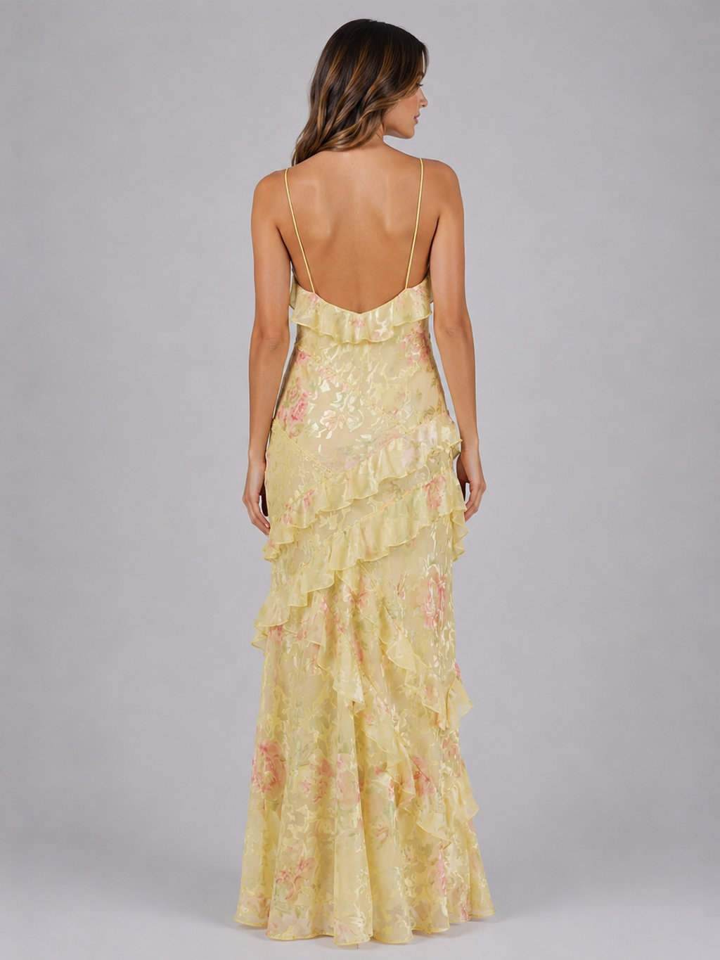 Women's Chiffon Floral Ruffle Maxi Dress