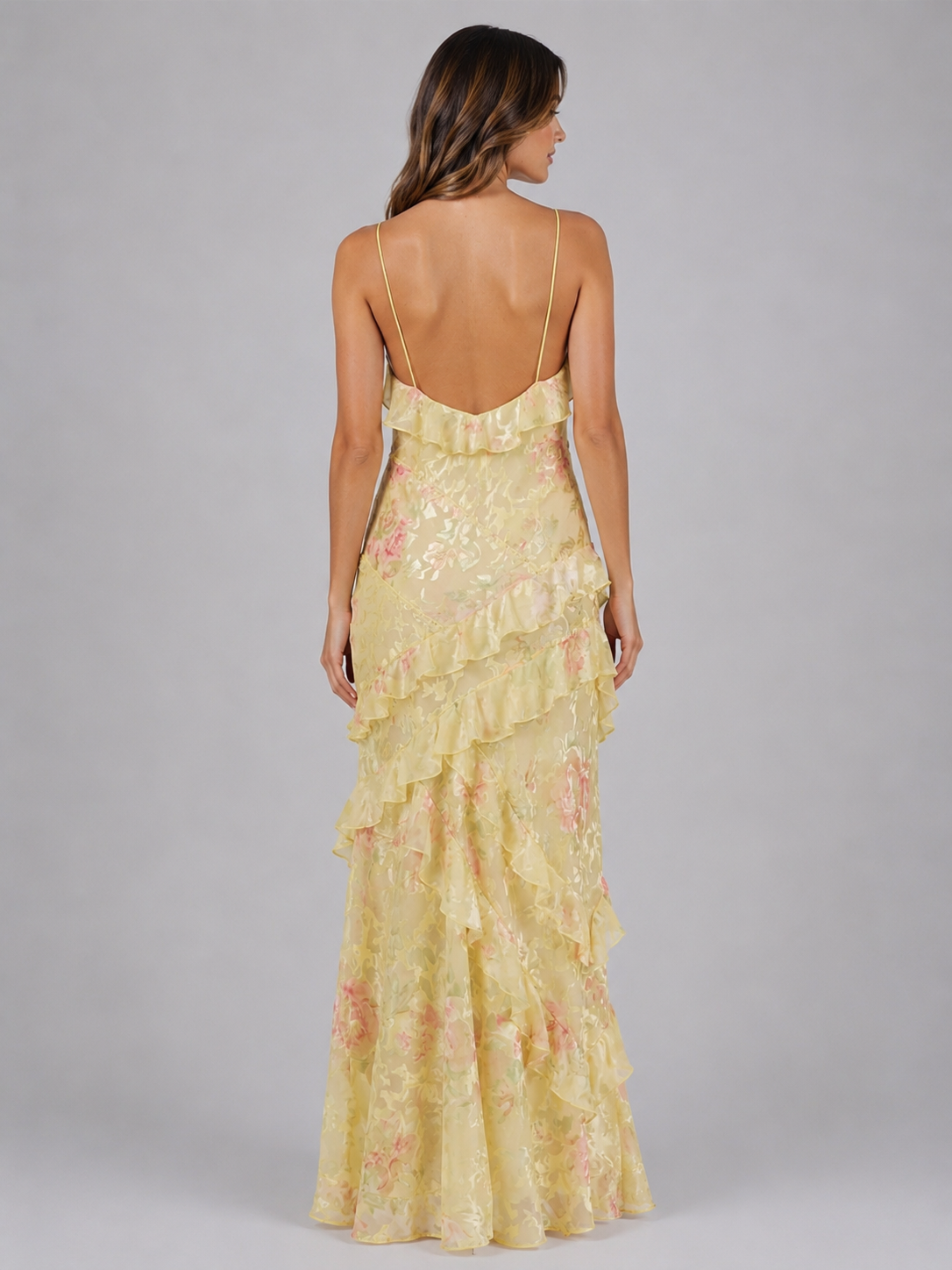 Women's Chiffon Floral Ruffle Maxi Dress