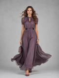 Women's Chiffon Maxi Dress with Lace Trim Detail