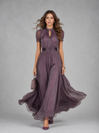 Women's Chiffon Maxi Dress with Lace Trim Detail
