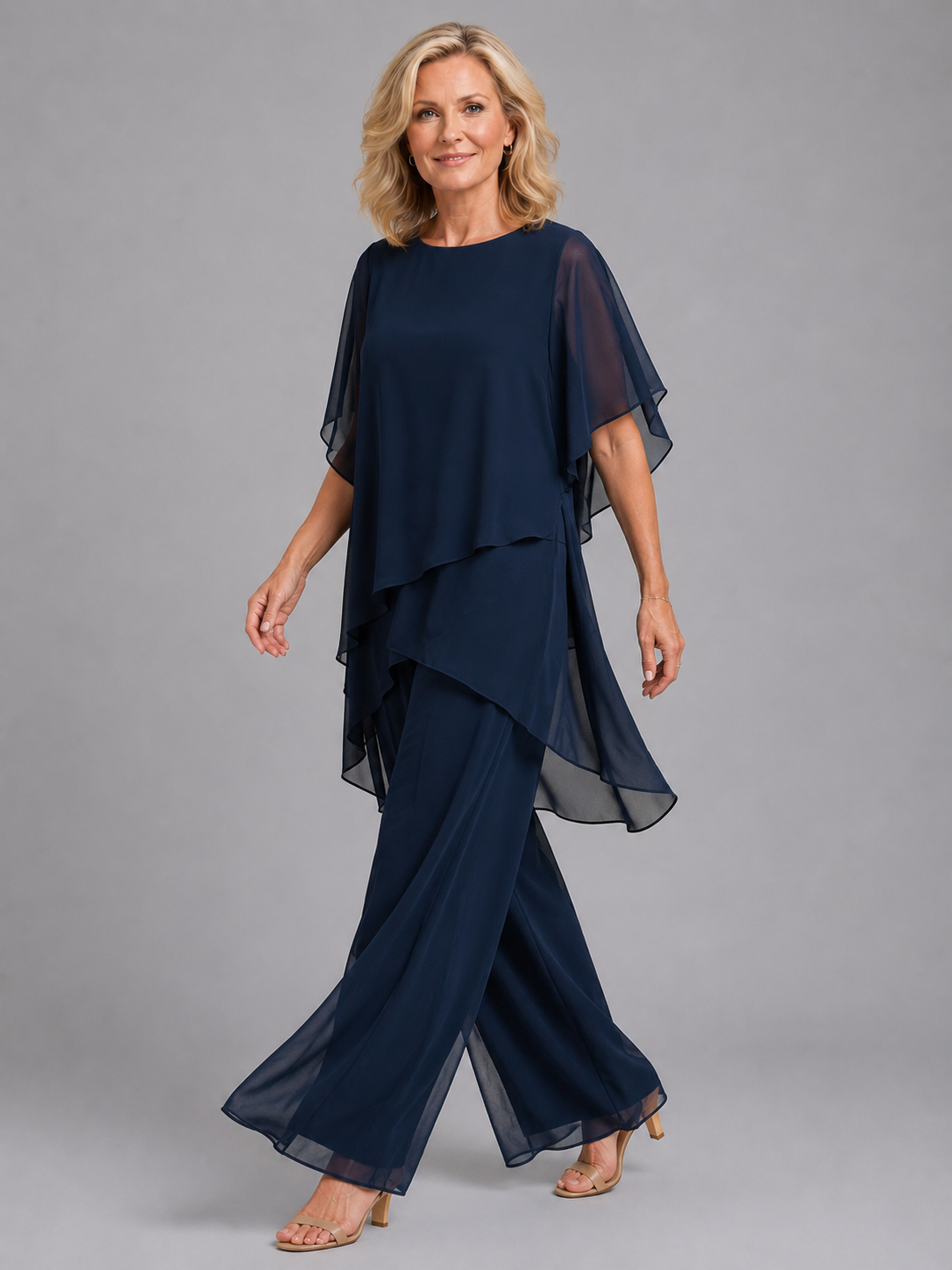 Women's Chiffon Two-Piece Set with Wide-Leg Trousers