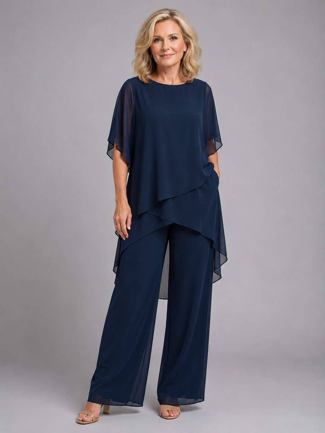 Women's Chiffon Two-Piece Set with Wide-Leg Trousers