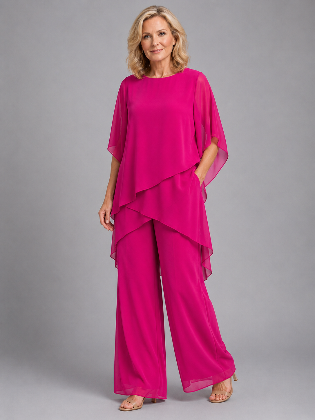 Women's Chiffon Two-Piece Set with Wide-Leg Trousers
