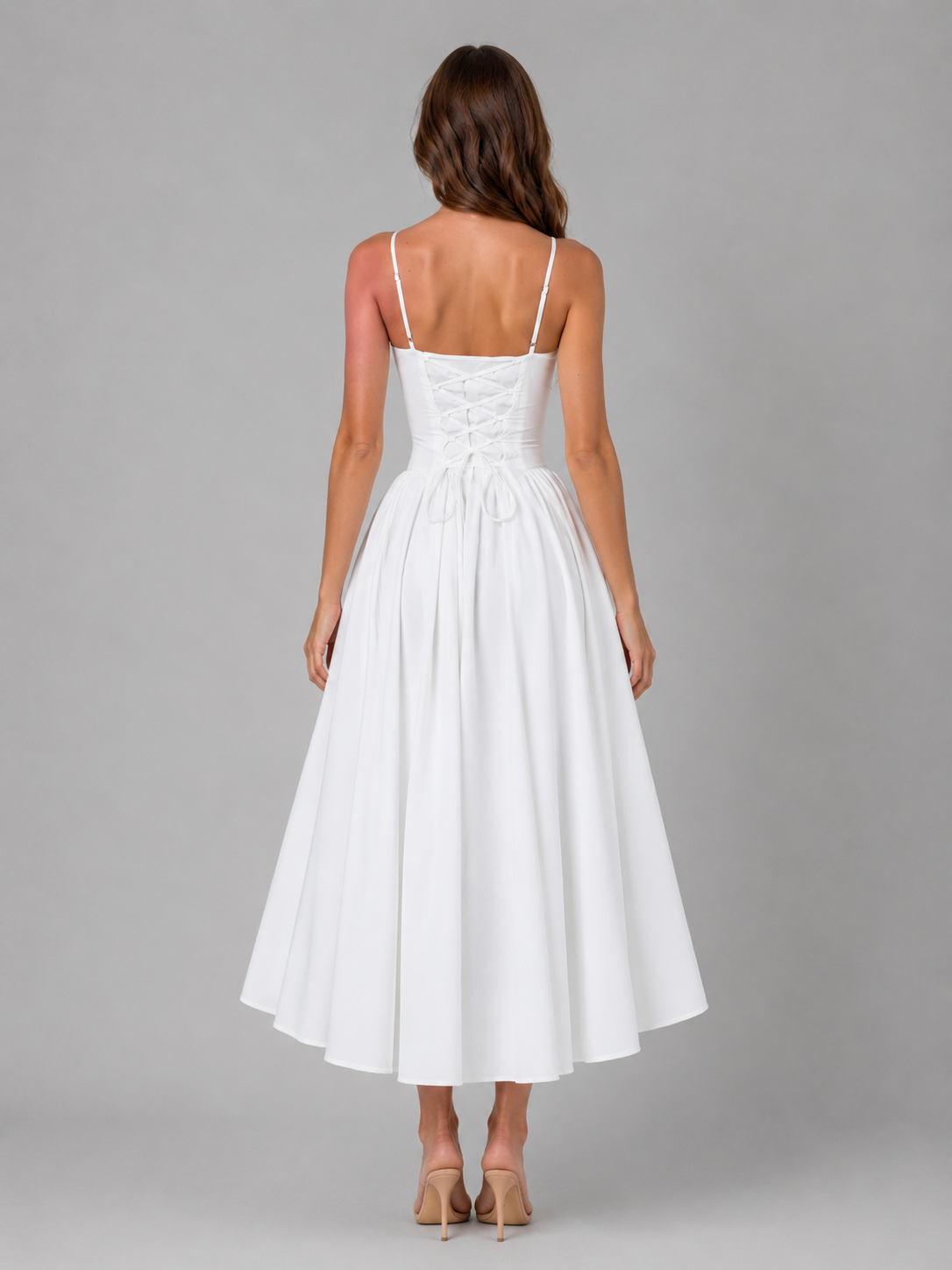 Women's Corset Midi Dress with Full Skirt