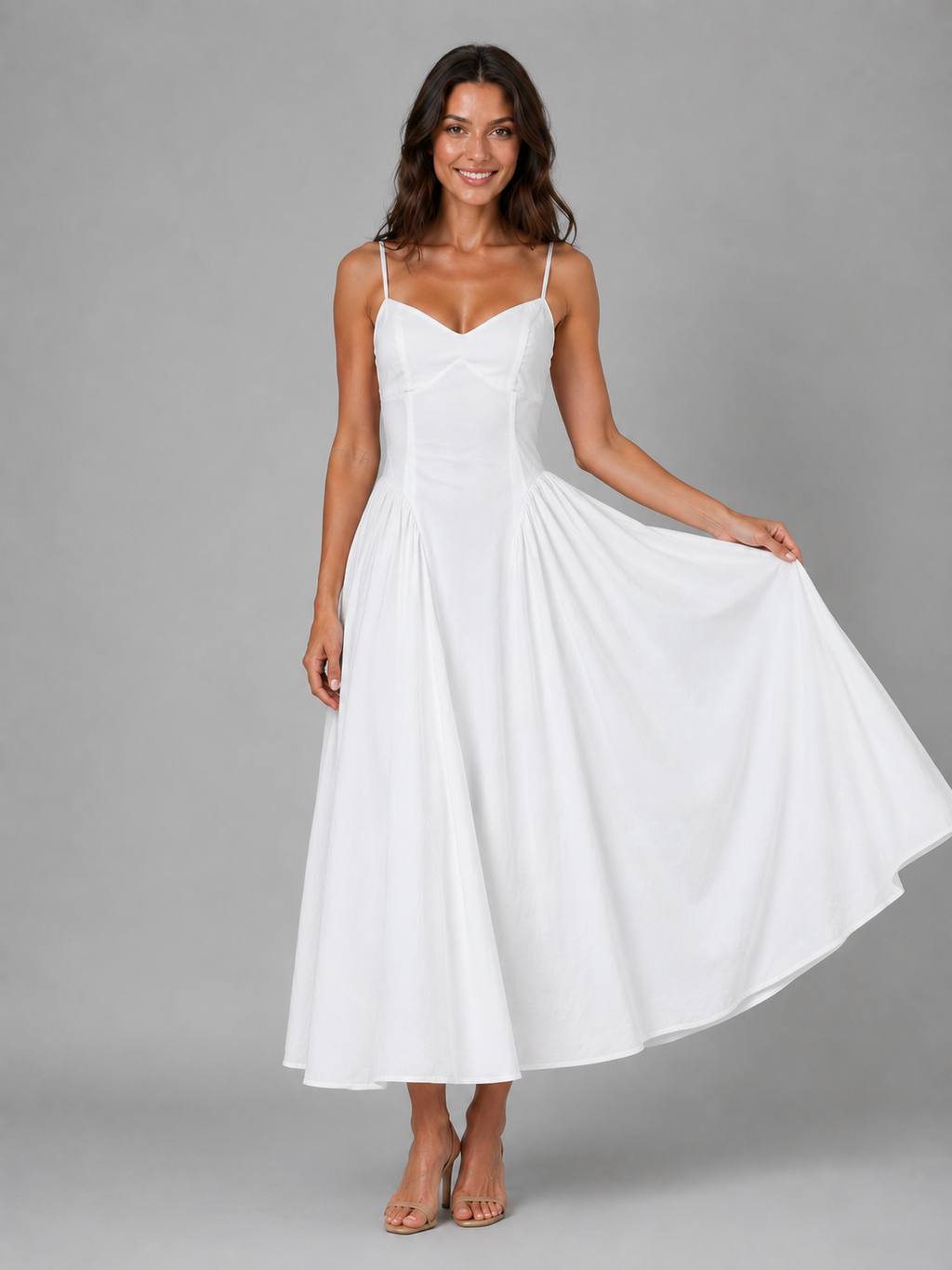 Women's Corset Midi Dress with Full Skirt
