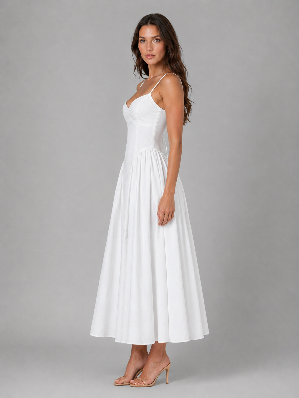 Women's Corset Midi Dress with Full Skirt