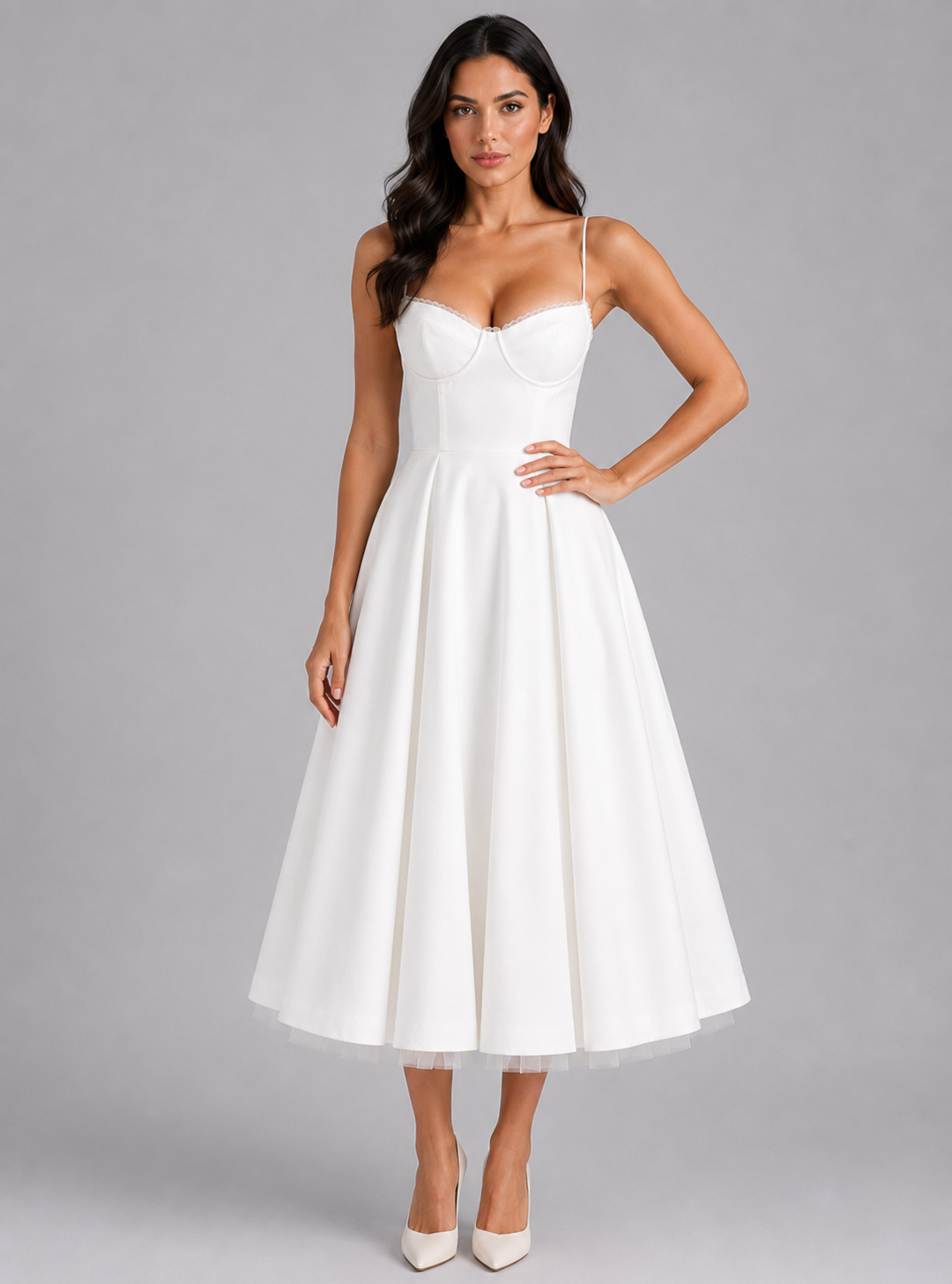 Women's Corset Midi Dress with Full Skirt