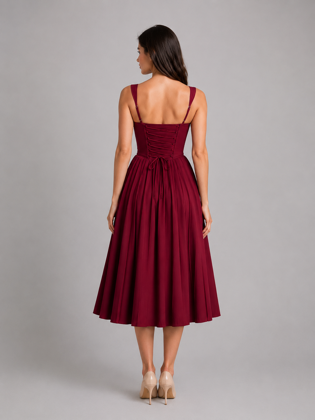 Women's Corset Pleated Midi Dress for Weddings