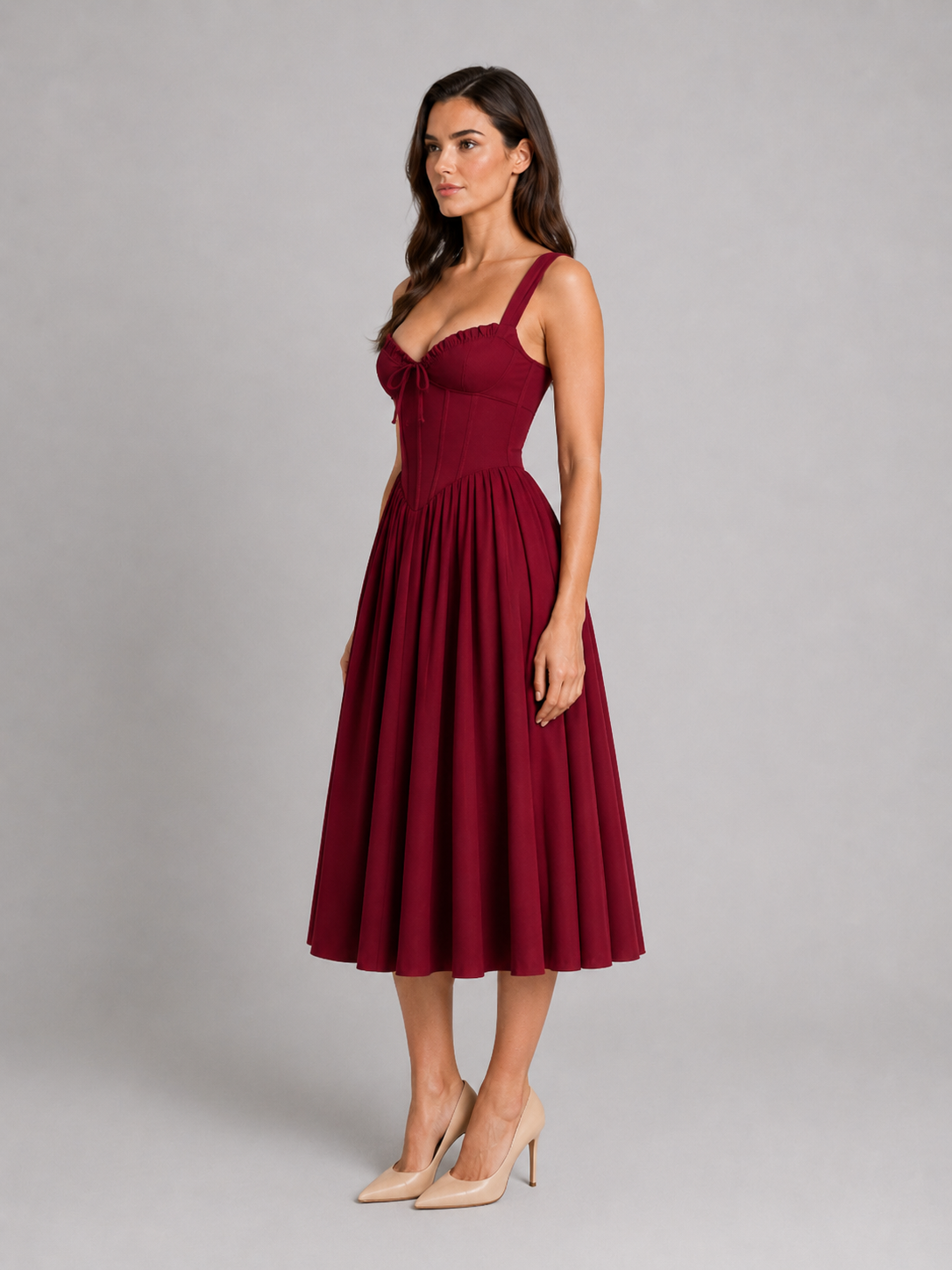 Women's Corset Pleated Midi Dress for Weddings