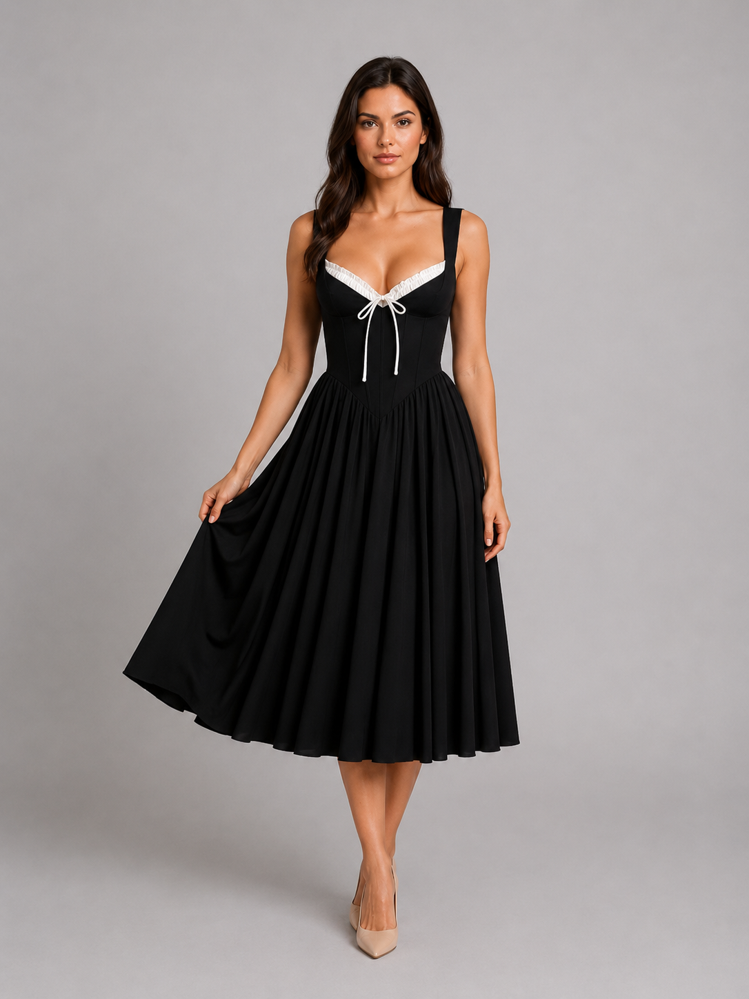 Women's Corset Pleated Midi Dress for Weddings