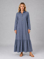 Women's Cotton Blend Tiered Maxi Shirt Dress