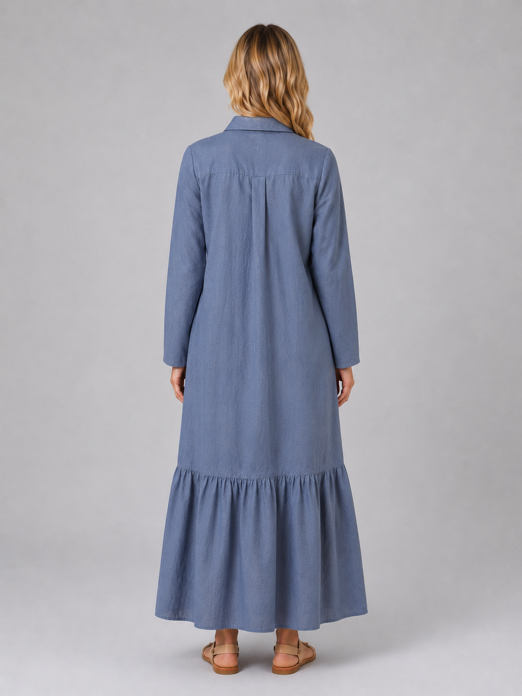 Women's Cotton Blend Tiered Maxi Shirt Dress
