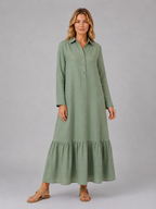 Women's Cotton Blend Tiered Maxi Shirt Dress