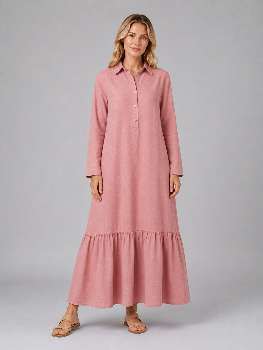 Women's Cotton Blend Tiered Maxi Shirt Dress
