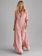 Women's Linen Look Maxi Dress with Button Front