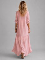 Women's Linen Look Maxi Dress with Button Front