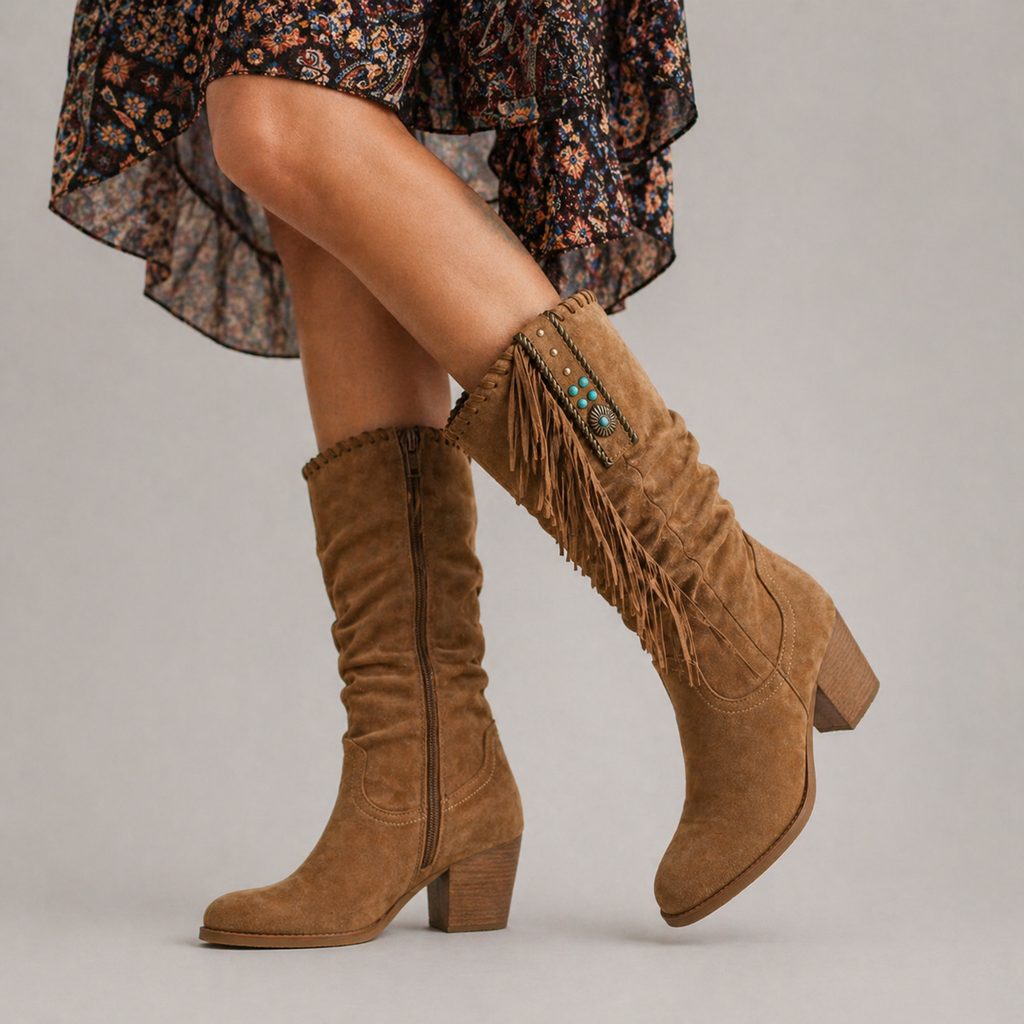 Women's Fringe Cowboy Boots in Mid-Calf Style