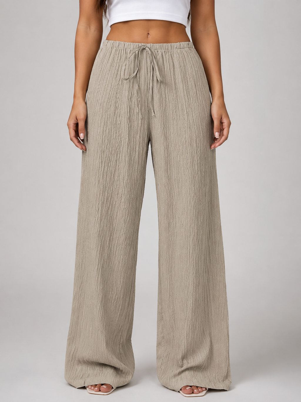 Women's Crinkle Wide Leg Trousers with Drawstring