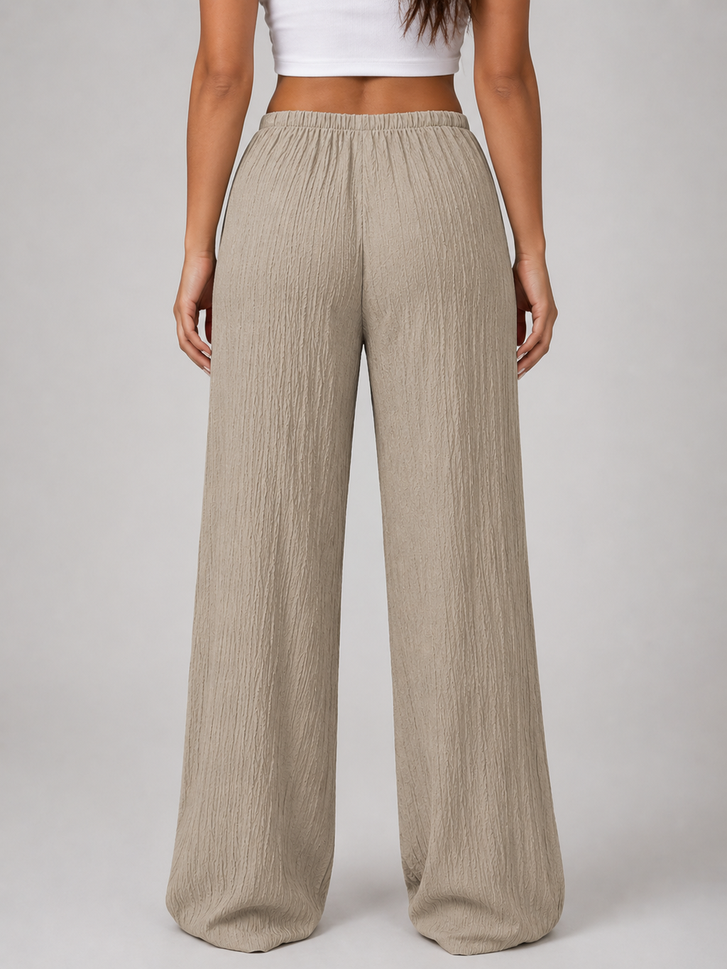 Women's Crinkle Wide Leg Trousers with Drawstring