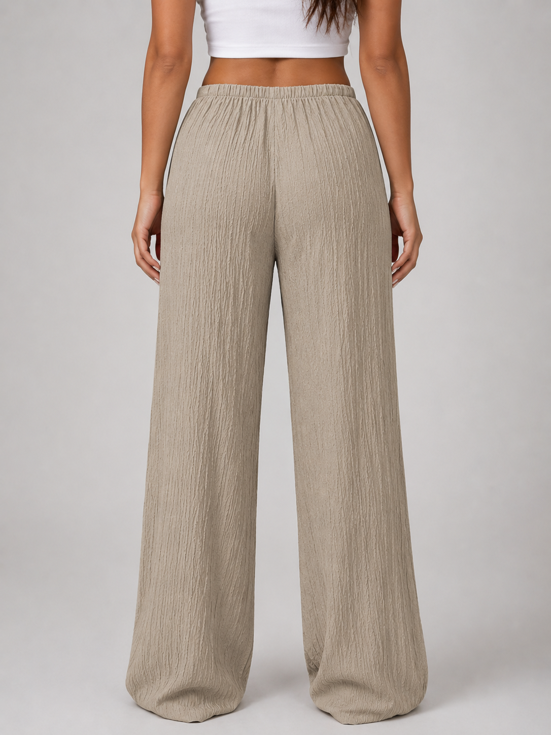 Women's Crinkle Wide Leg Trousers with Drawstring