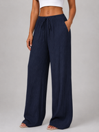 Women's Crinkle Wide Leg Trousers with Drawstring