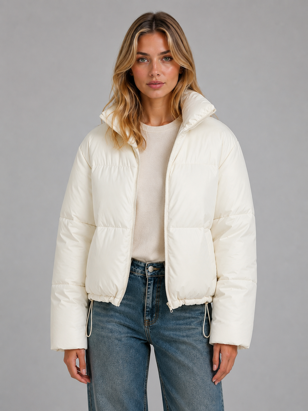 Women's Cropped High Neck Puffer Jacket
