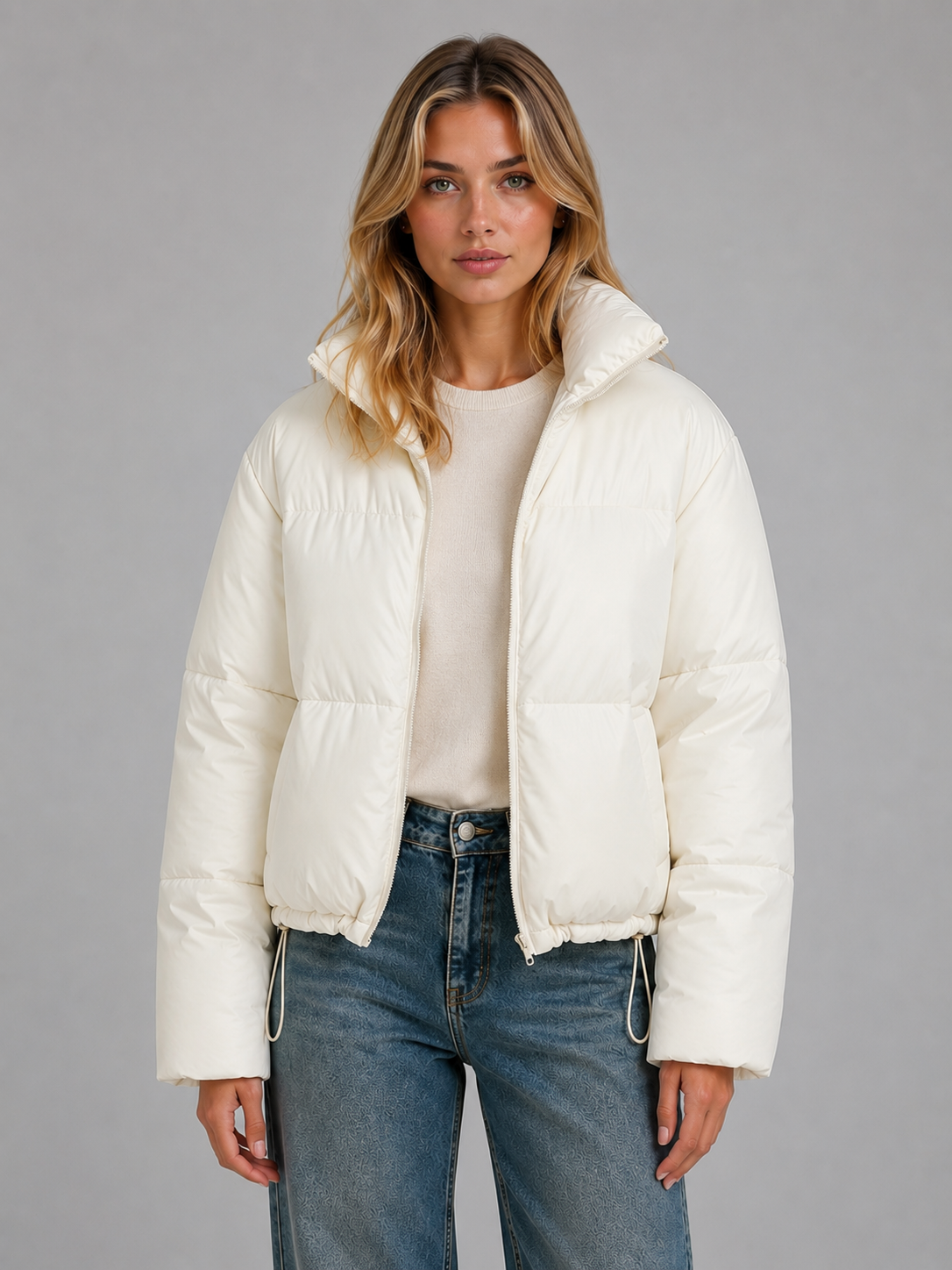 Women's Cropped High Neck Puffer Jacket