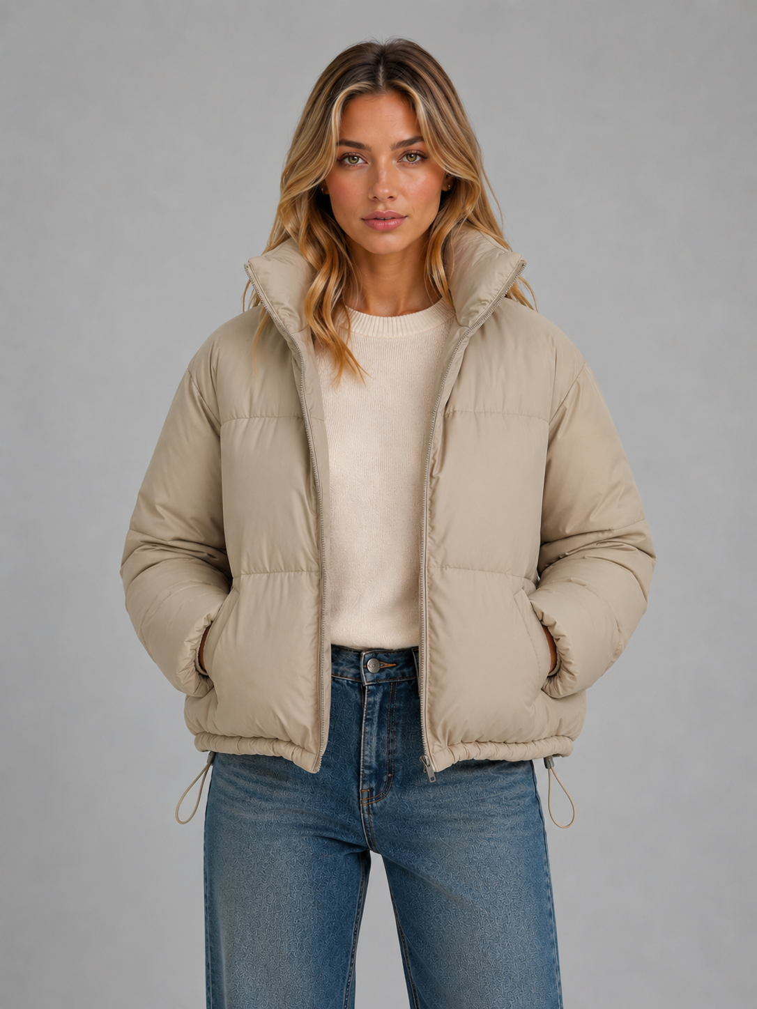 Women's Cropped High Neck Puffer Jacket