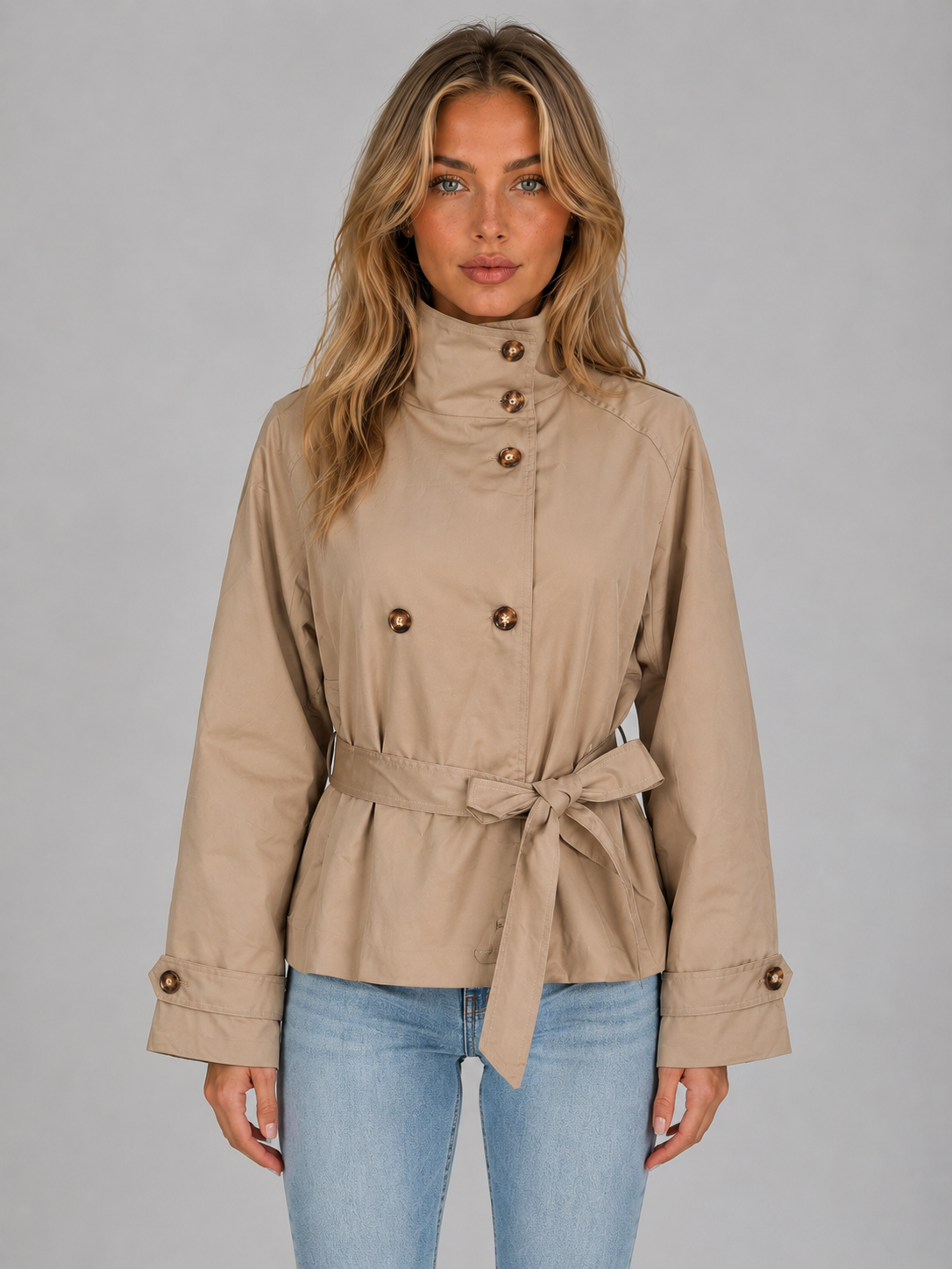 Women's Cropped Belted Trench Jacket